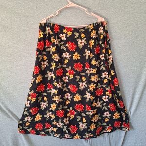 Sag Harbor Black Skirt with Red and Yellow Floral Design